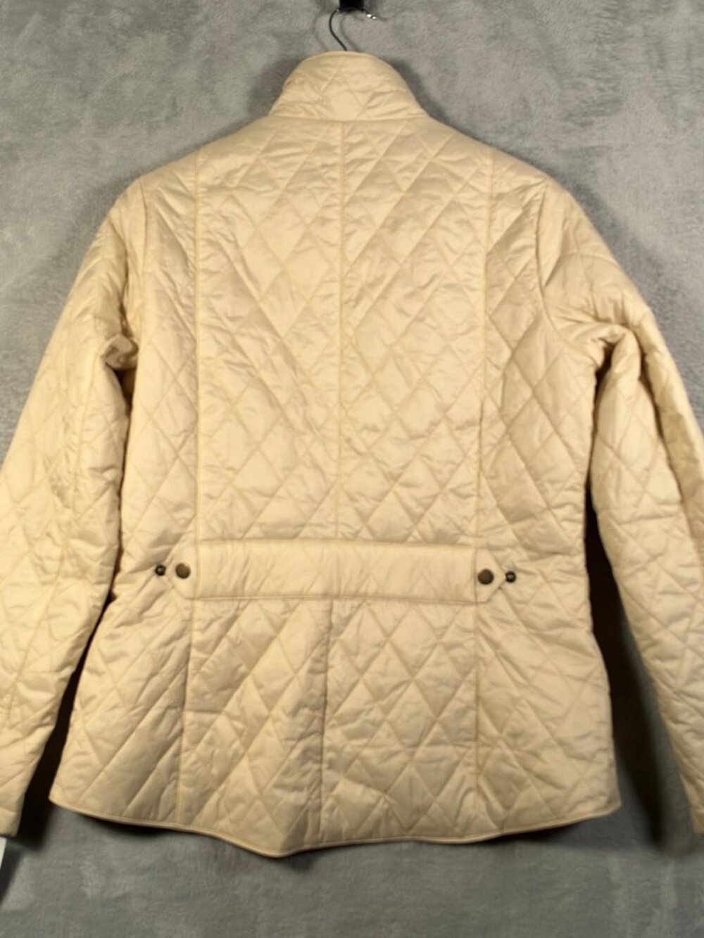 Barbour Jacket Womens US 10 Pearl Stone Flyweight Cavalry Quilted Full Zip $200 - Picture 10 of 11